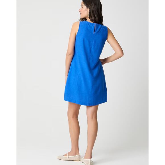 NWT J.Crew Linen Blended Sleeveless Mini Dress In Bright Grotto Size 0 - Picture 2 of 7